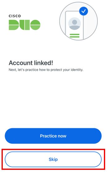 Prompt box with green DUO logo and option to skip demo